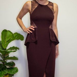 BCBG Burgundy peplum lace dress